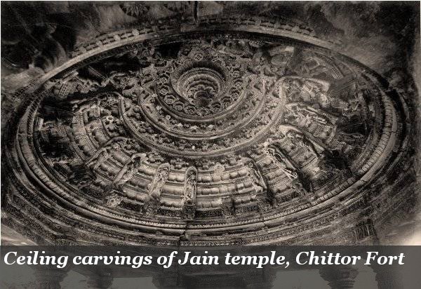 Ceiling carvings of Jain Temple, Chittor Fort